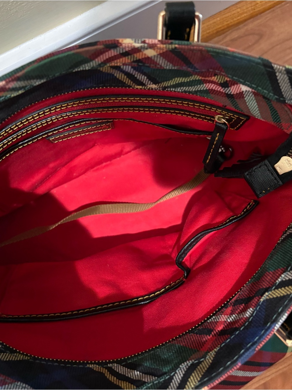 Dooney & Bourke Green Red Blue Plaid Tote with Matching Wallet - Picture 2 of 8